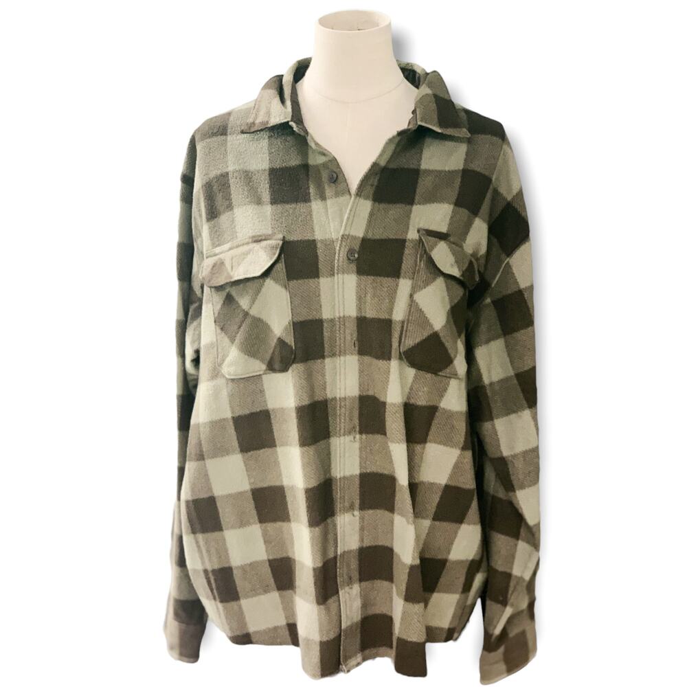 Wrangler Big Mens Size 2xl Long Sleeve Fleece Plaid Button Down Shacket Shirt